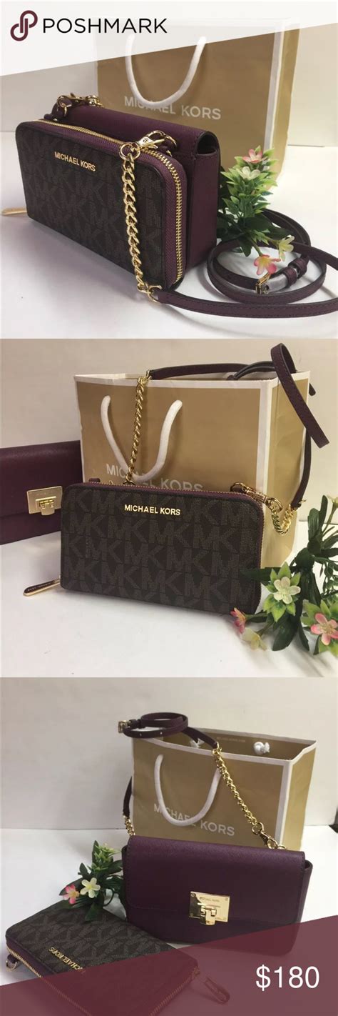 Michael Kors Tina Leather Clutch Crossbody and Detachable 